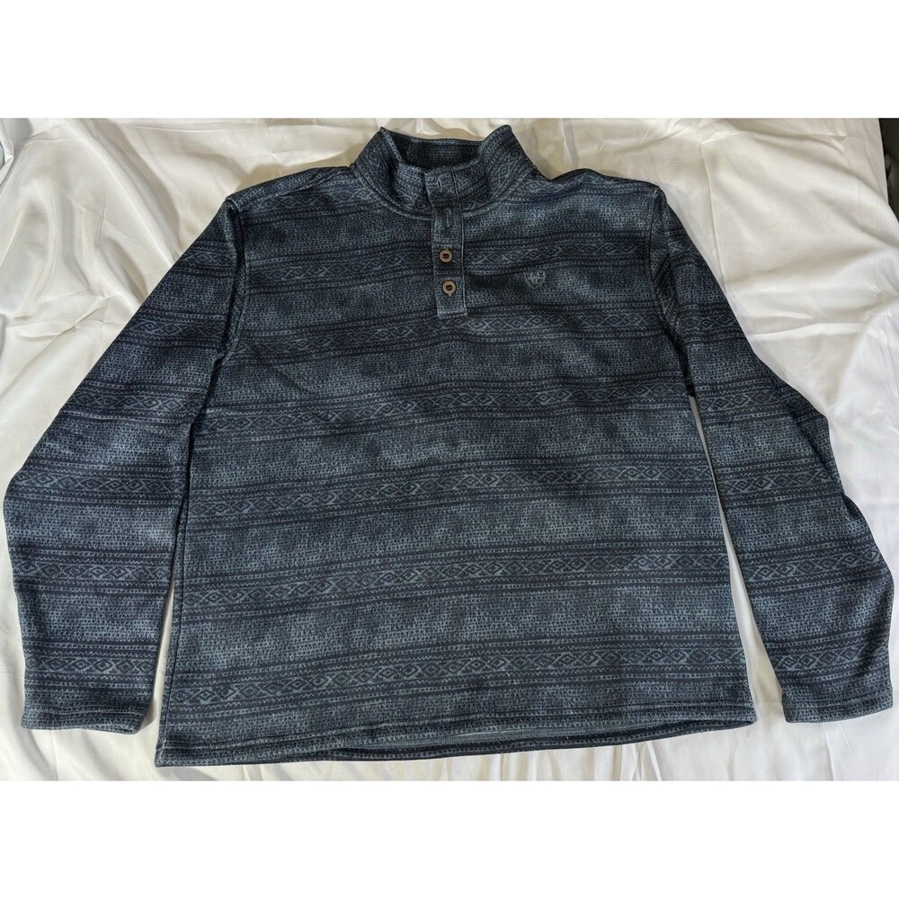 Ariat Mens Southwestern Print Quarter Button Pullover Blue Black Fleece XL